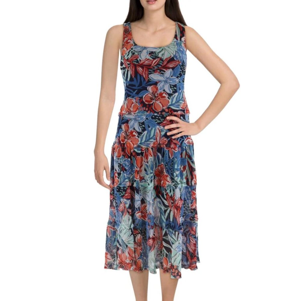 Jones New York multi-tier, floral print  midi dress XS